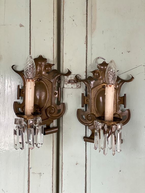 Antique Pair Tole Sconces Pair Wall Sconces  Tole Sconces Brass Wall Sconces Italian Wall Light Gold Metal Sconces