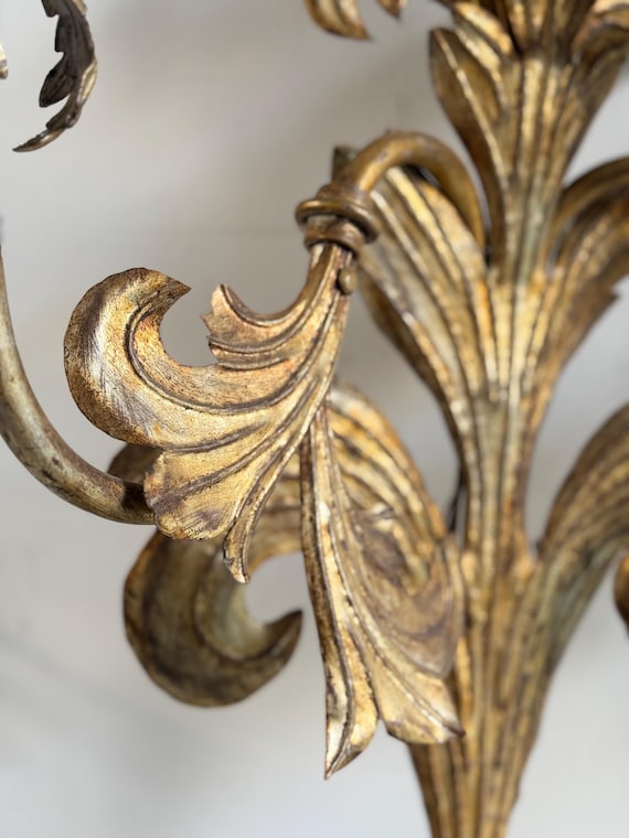 1 of 2 Huge Antique Italian Tole Wall Sconce Hollywood Regency