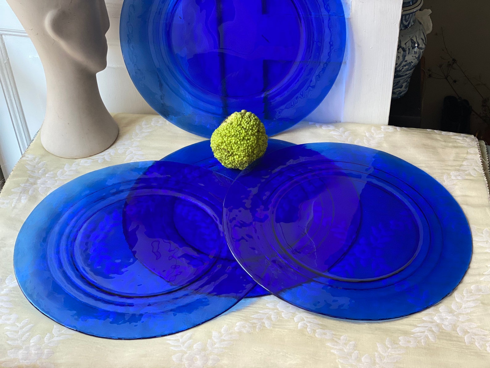 Large Blue Murano Glass Plates Dinner Plates Signed Guido Etsy