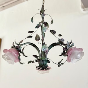 Mid Century Tole Chandelier with Crystal Drops Crystal Ceiling Light Hollywood Regency Light Romantic Chandelier Banci Chandelier