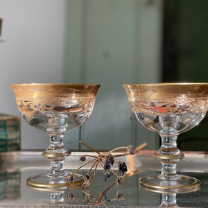 Large Murano Cocktail Glasses Champagne Coupes Murano Glasses with Gold Rim Set of 2 Champagne Glasses Dessert Coupes Wedding Glasses