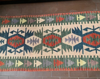 Antique Kilim Runner Kilim Wool Rug, Ethnic Hallway Runner Bohemian Rug Colorful Kilim Rug Hand woven Rug Vintage Rustic Kilim