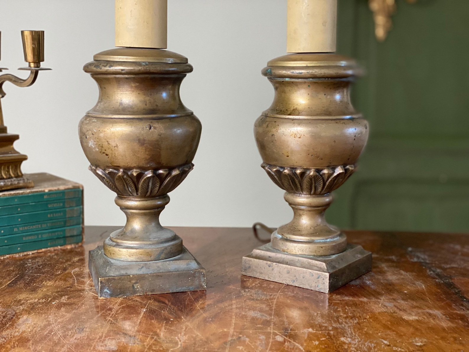 Antique Bronze Bedside Lamp Pair Old Table Lamp Large Pair - Etsy