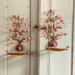 Antique Pair Italian Tole Sconces Gilded Sconces Hollywood Regency Sconces Romantic Wall Sconces Bohemian Lighting 2 Lights Sconces