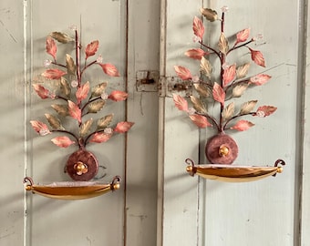 Par antiguo Apliques de tole italianos Apliques dorados Apliques de Regencia de Hollywood Apliques de pared románticos Apliques de iluminación Boho Apliques de 2 luces