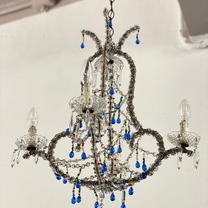 Antique Italian Cage Crystal Chandelier Tole Ceiling Light Antique Chandelier with Crystal Drops Venetian Chandelier