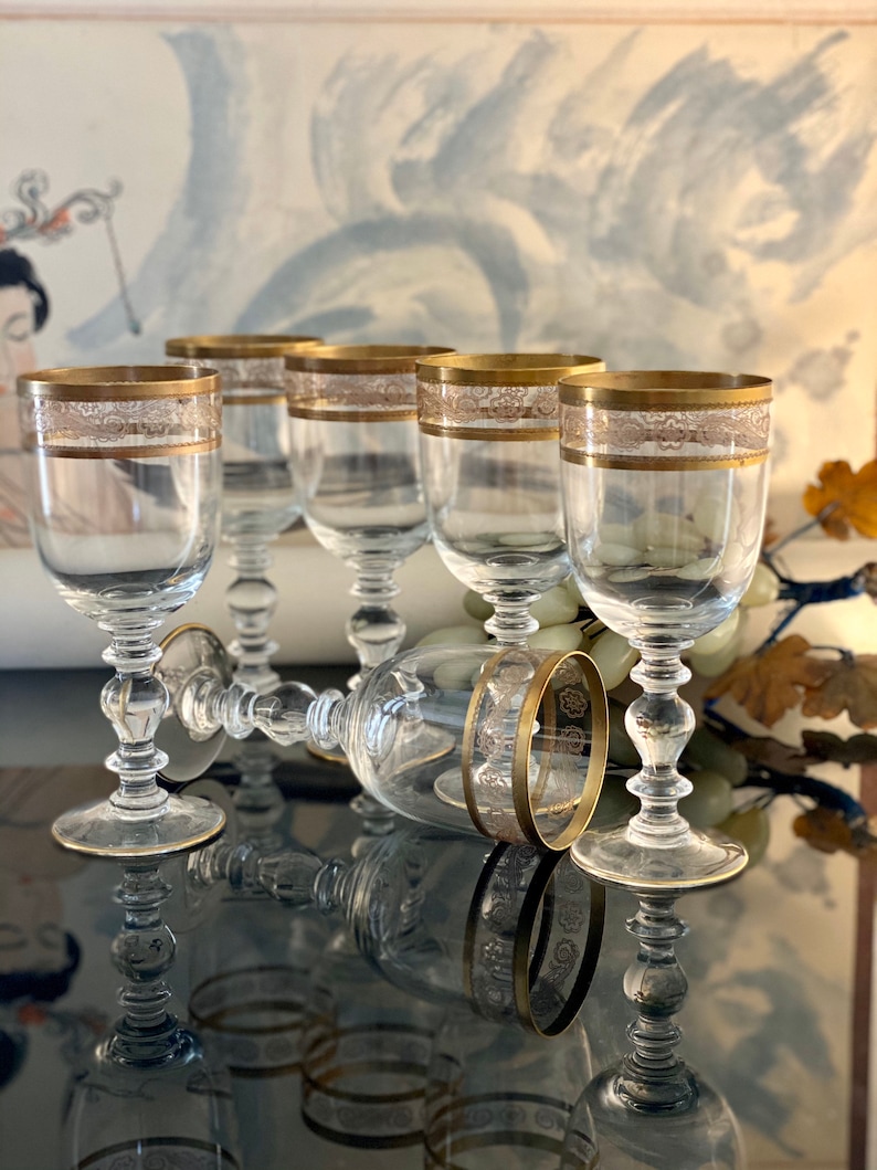 Vintage Crystal Wine Glasses with Gold Rim Elegant Glasses Etsy