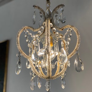 Antique Italian Cage Crystal Chandelier Tole Ceiling Light Antique Chandelier with Crystal Drops Venetian Chandelier