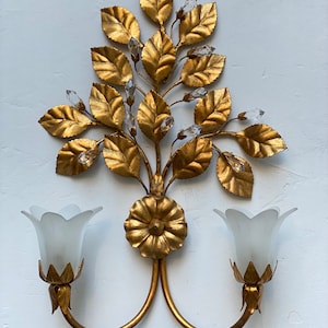 Antique Italian Tole Gilded Wall Sconce Hollywood Regency Gilt Metal Wall Sconce Florentine Sconce Banci Light Romantic Light