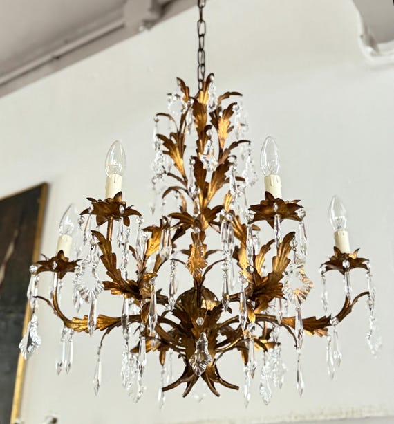 1970′ Plafonnier Ou Applique à Décor De Feuilles En Métal Et