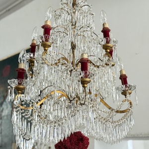 Antique Italian Gold Tole Chandelier Wrought Iron Ceiling Light Antique Chandelier with Crystal Drops Florentine Chandelier