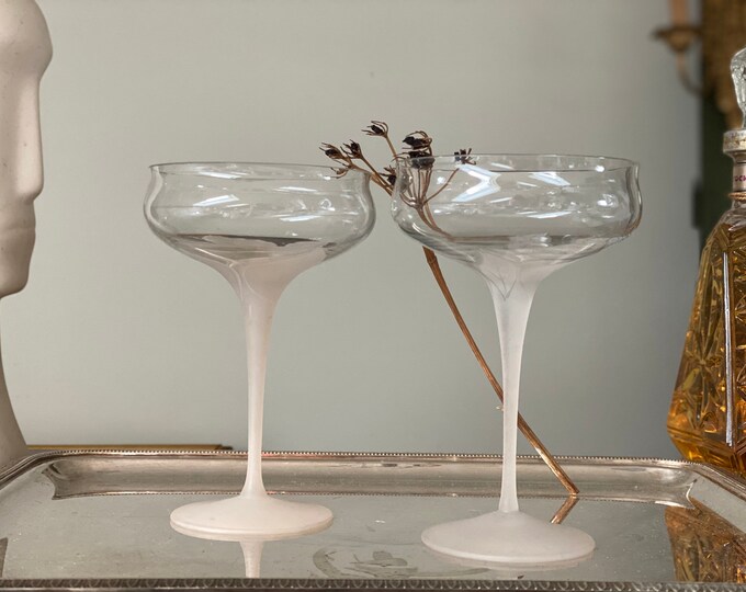 Large Vintage Murano Cocktail Glasses Champagne Coupes Murano Glasses Set of 2 Champagne Glasses