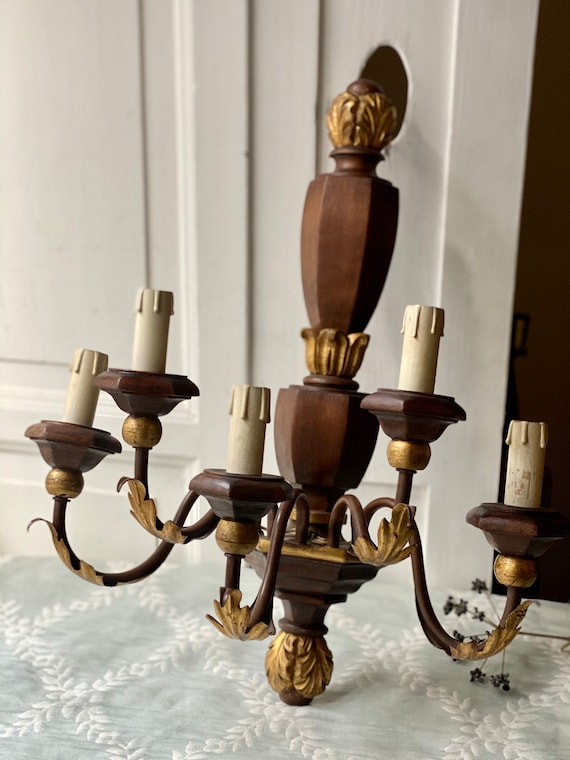 Antique 5 Lights Carved Wood Sconce Italian Wall Sconce Barocco Style Sconce Antique Italian Wall Light