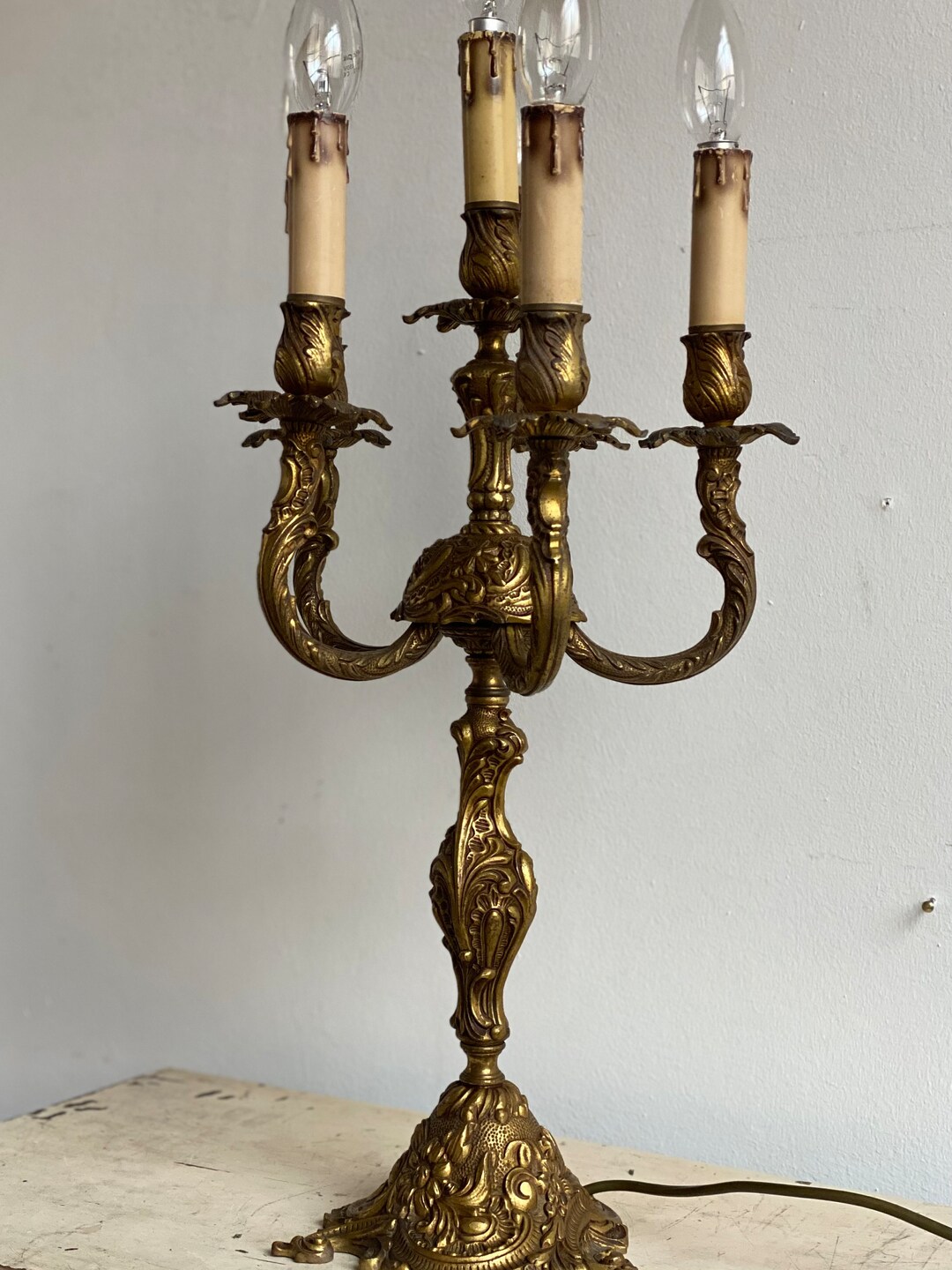 Antique Bronze Bedside Lamp Old Table Lamp Gold Metal Table Lamp Solid ...