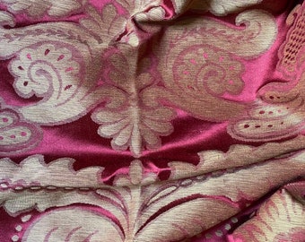 Antique Venetian Silk Fabric Bordeaux Gold Textile Woven Silk Fabric Italian Damask Silk Rubelli Silk Fabric