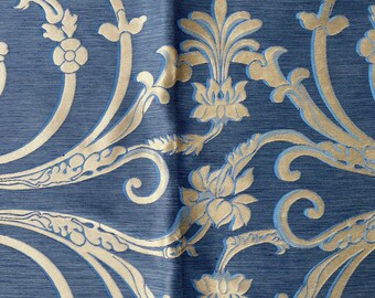 Antique Venetian Silk Fabric Blu Silk Fabric Viscose Textile Woven Silk Fabric Italian Damask Silk Fabrics Woven Silk Panel Patchwork Fabric