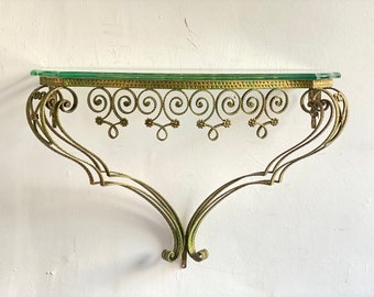 Gold Metal Console Glass Top and Wrought Iron Console Table Hollywood Regency Console Wall Mounted Console Entry Table Pier Luigi Colli