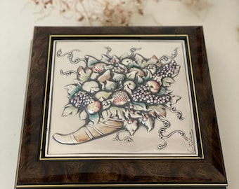Vintage Jewelry Box Wood Box with Silver Plaque Jewelry Holder Brown Jewelry Box Handcrafted in Italy Gift for Her