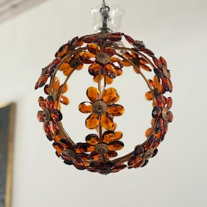 Antique Italian Tole Chandelier Wrought Iron Ceiling Light Antique Chandelier with Murano Glass Flowers Florentine Chandelier