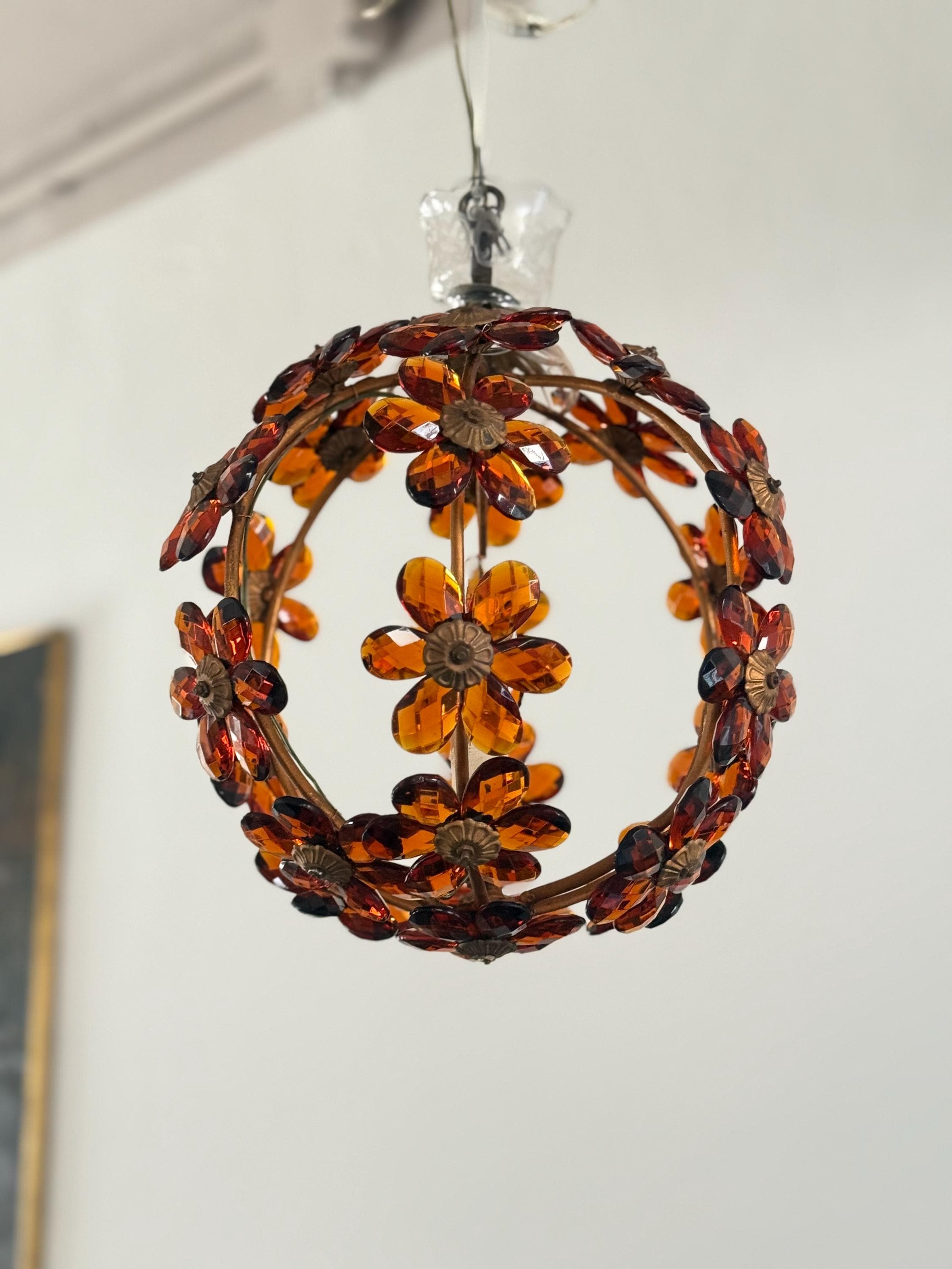 Lustre en verre soufflé et fer forgé fabriqué en Italie - En vente sur France