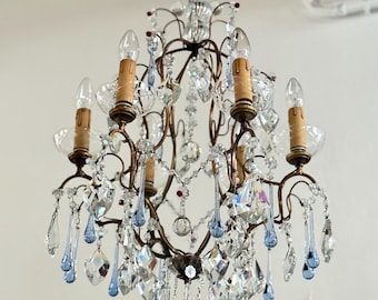 Antique Italian Gold Tole Chandelier Cage Ceiling Light Antique Chandelier with Murano Drops  Florentine Chandelier Pair Chandeliers