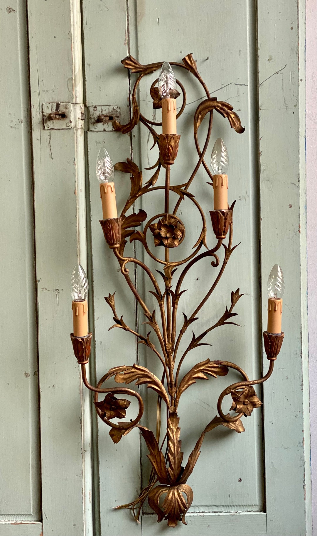 Antique Italian Gold Tole Wall Sconce Large Wall Sconce With Flowers ...