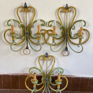 1 of 3 Large Antique Italian Tole Colored Wall Sconce Hollywood Regency  Metal Wall Sconce Florentine Sconce