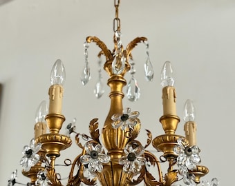 Antique Italian Gilt Wood Chandelier with Crystal drops Pair Chandeliers  Florentin Ceiling Light Romantic Chandelier Banci Light