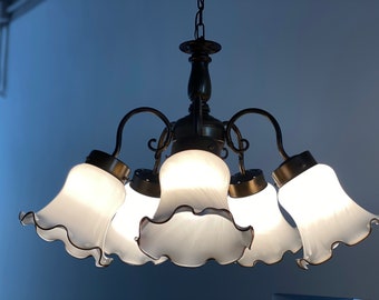 Mid Century Chandelier Brass and Glass Ceiling Light  Italian Chandelier Romantic Chandelier