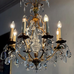 Large Antique Italian Tole Chandelier Wrought Iron Ceiling Light Antique Chandelier with Crystal Drops Florentine Chandelier