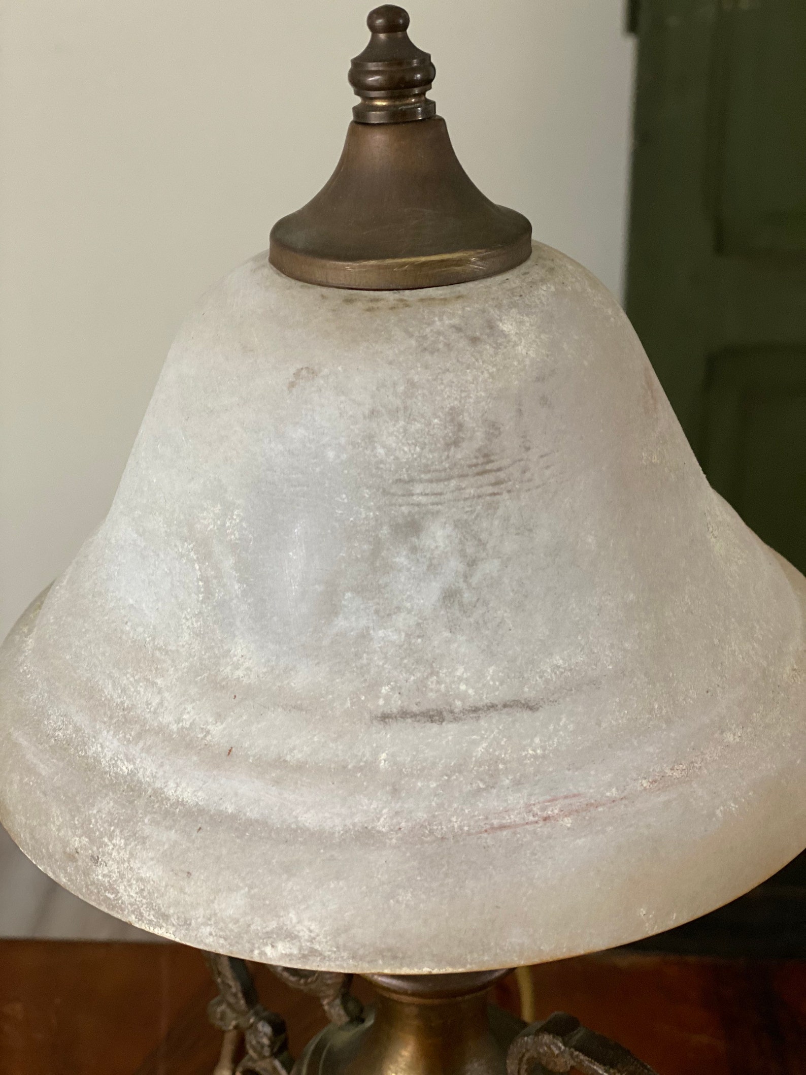 Antique Bronze Bedside Lamp Pair Old Table Lamp Glass Shade Etsy