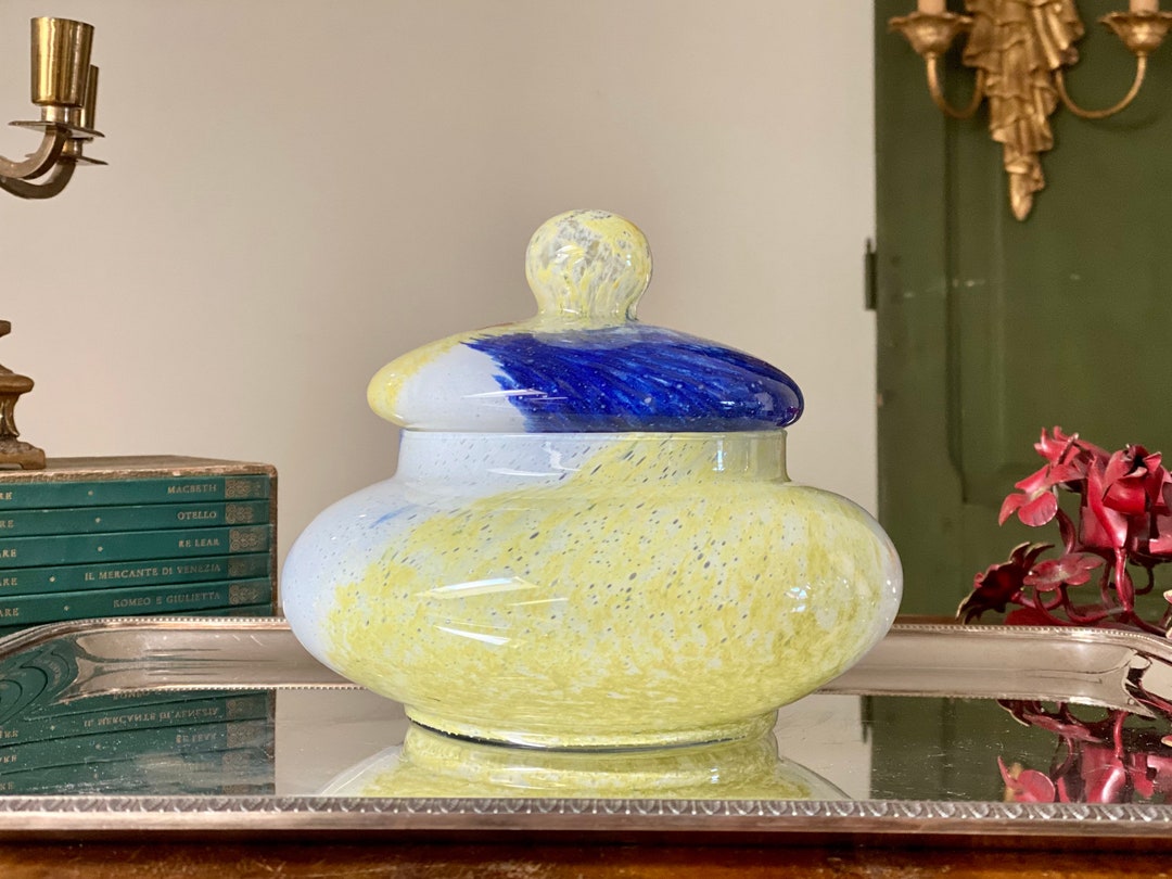 Murano Storage Glass Jar Hand Blown Glass Cannister Biscuit Cookie
