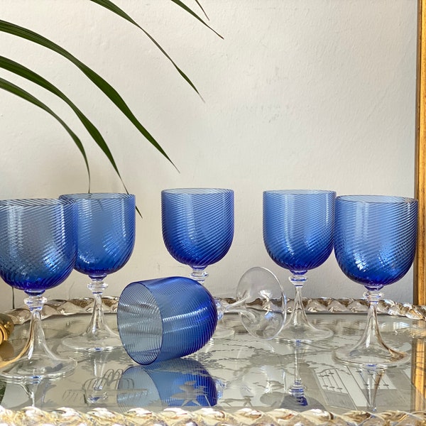 Vintage Murano Weingläser Blaue Wassergläser Italienische Barware Blaue Trinkgläser Farbige Gläser Weinkelche