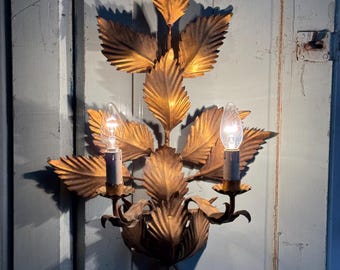Antique Italian Tole Gilded Wall Sconce Hollywood Regency Gilt Metal Wall Sconce Florentine Sconce