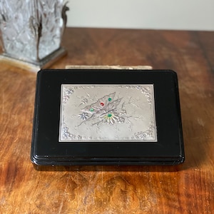Vintage Castellani Jewelry Box Wood Box with Silver Plaque Jewelry Holder Black Jewelry Box Handcrafted in Italy Gift for Her