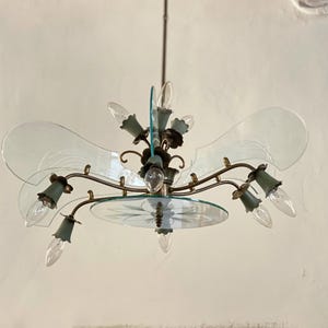 Mid Century Italian Chandelier Brass and Glass Ceiling Light Gilded Chandelier Romantic Chandelier