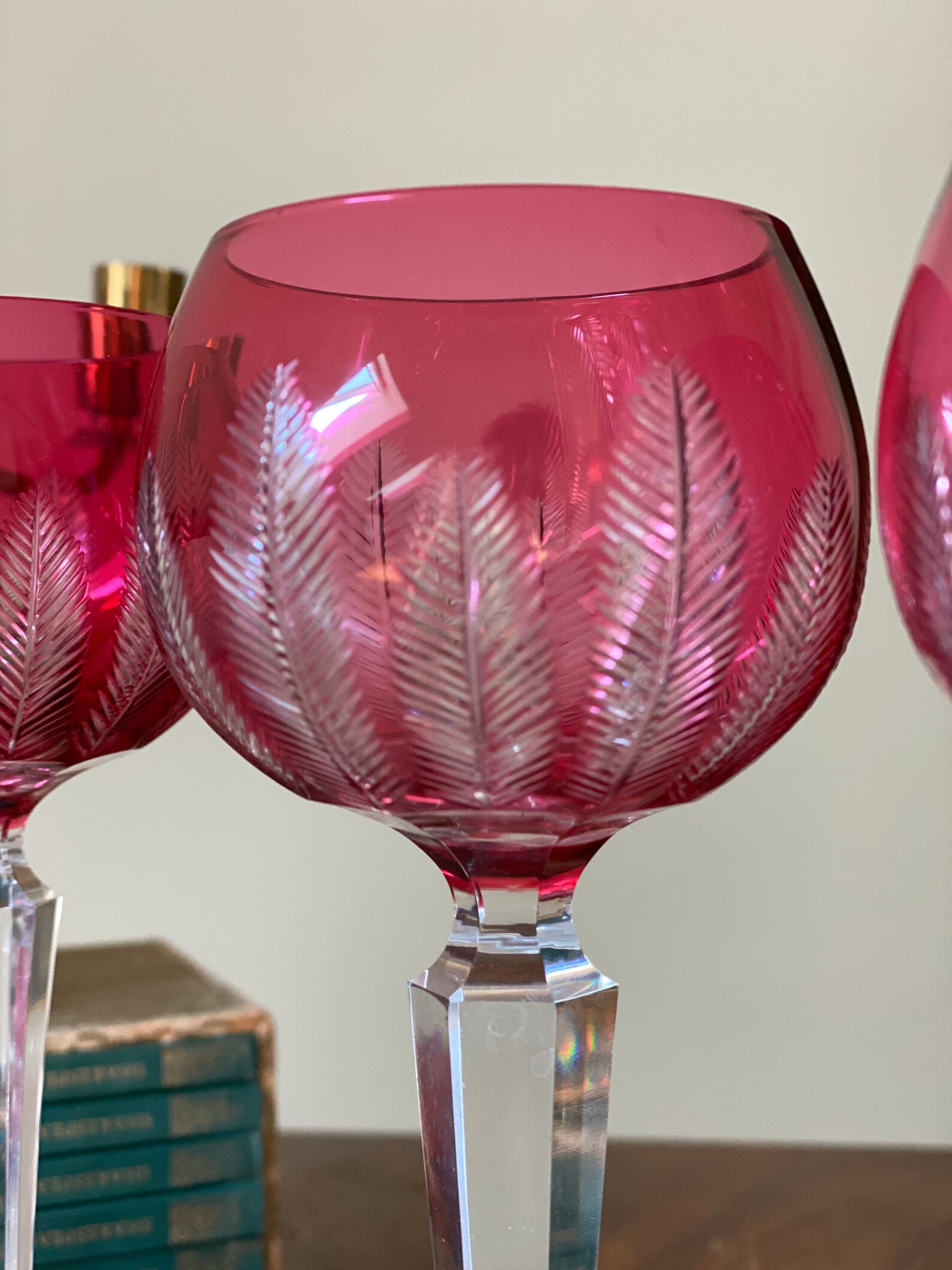 Colored Cut Crystal Wine Glasses Ruby Crystal Wine Goblets Etsy