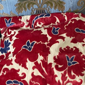 Antique Venetian Velvet Silk Red and Blue Textile Woven Silk Fabric Italian Velvet  Silk Velvet Silk with Flowers