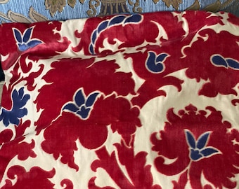 Antique Venetian Velvet Silk Red and Blue Textile Woven Silk Fabric Italian Velvet  Silk Velvet Silk with Flowers
