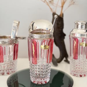 Art Deco Crystal Cocktail Set With 800 Sterling Silver Mounting Pink Crystal Shaker Luxury Barware Gift for Him