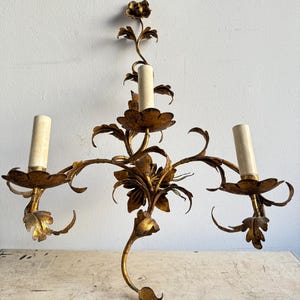 Antique Italian Tole Gilded Wall Sconce Hollywood Regency Gilt Metal Wall Sconce Florentine Sconce