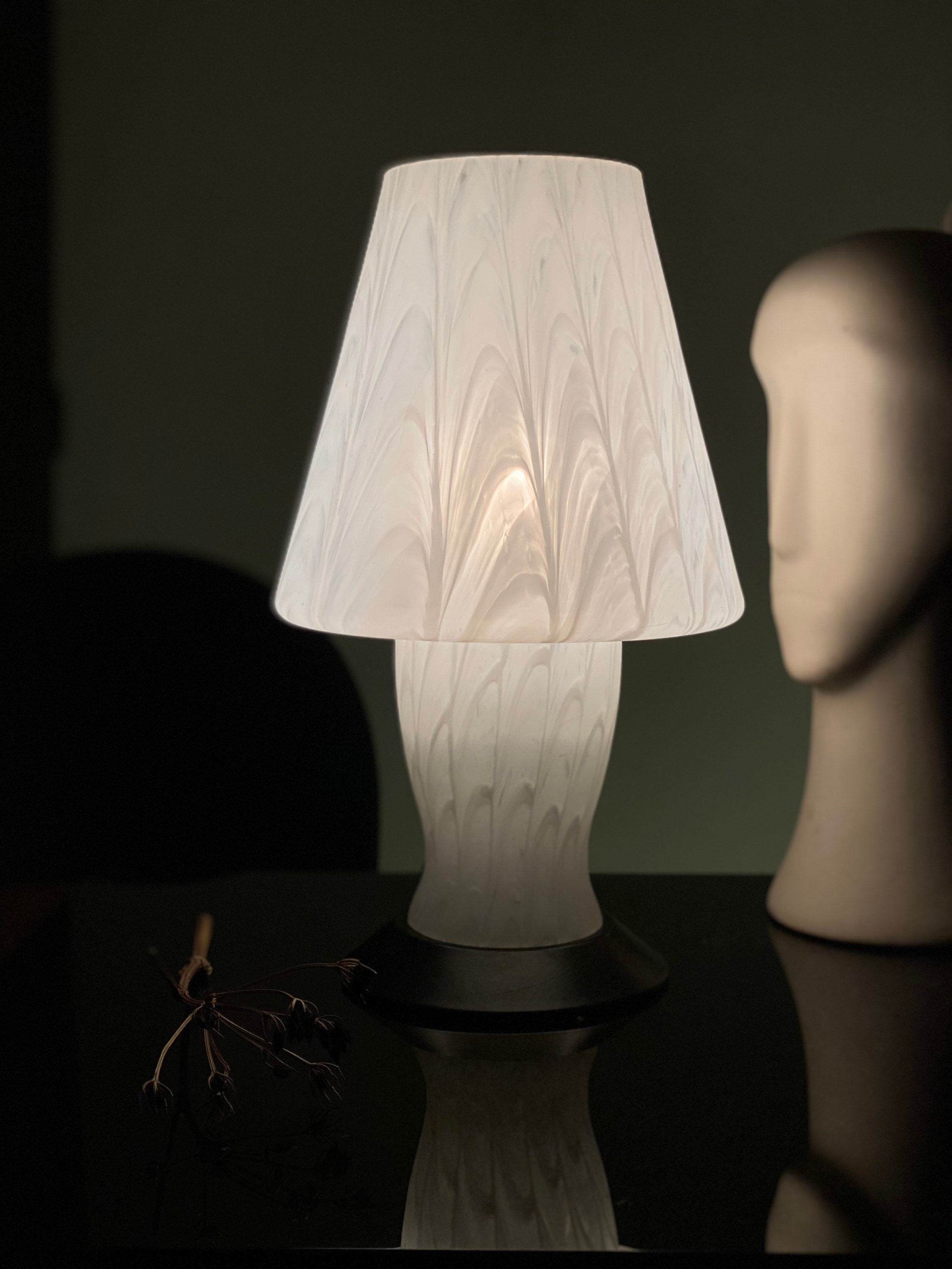 Murano Swirling Glass Lamp White Table Lamp Italian Mid Century Design Lamp Mushroom Lamp