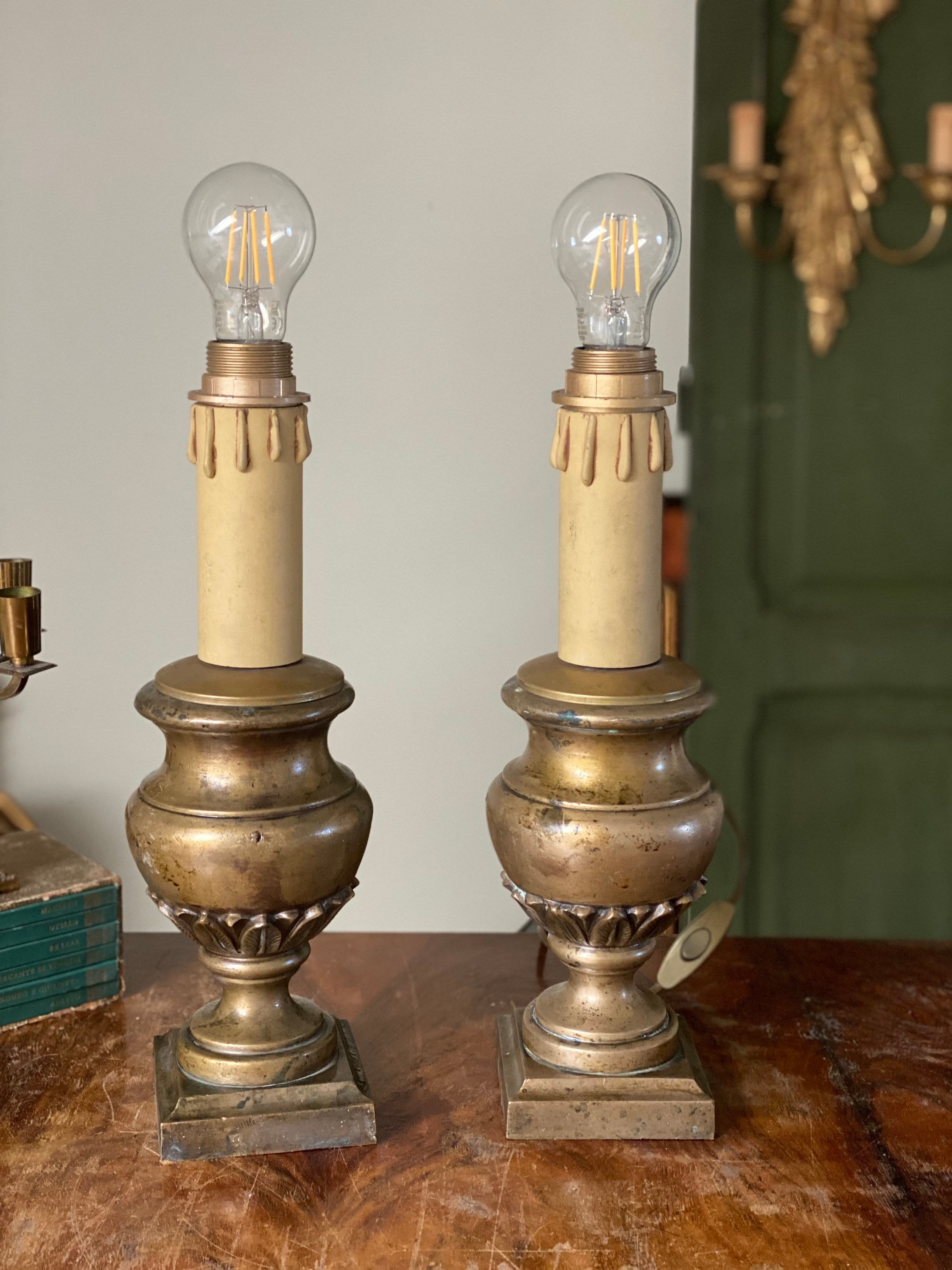 Antique Bronze Bedside Lamp Pair Old Table Lamp Large Pair - Etsy