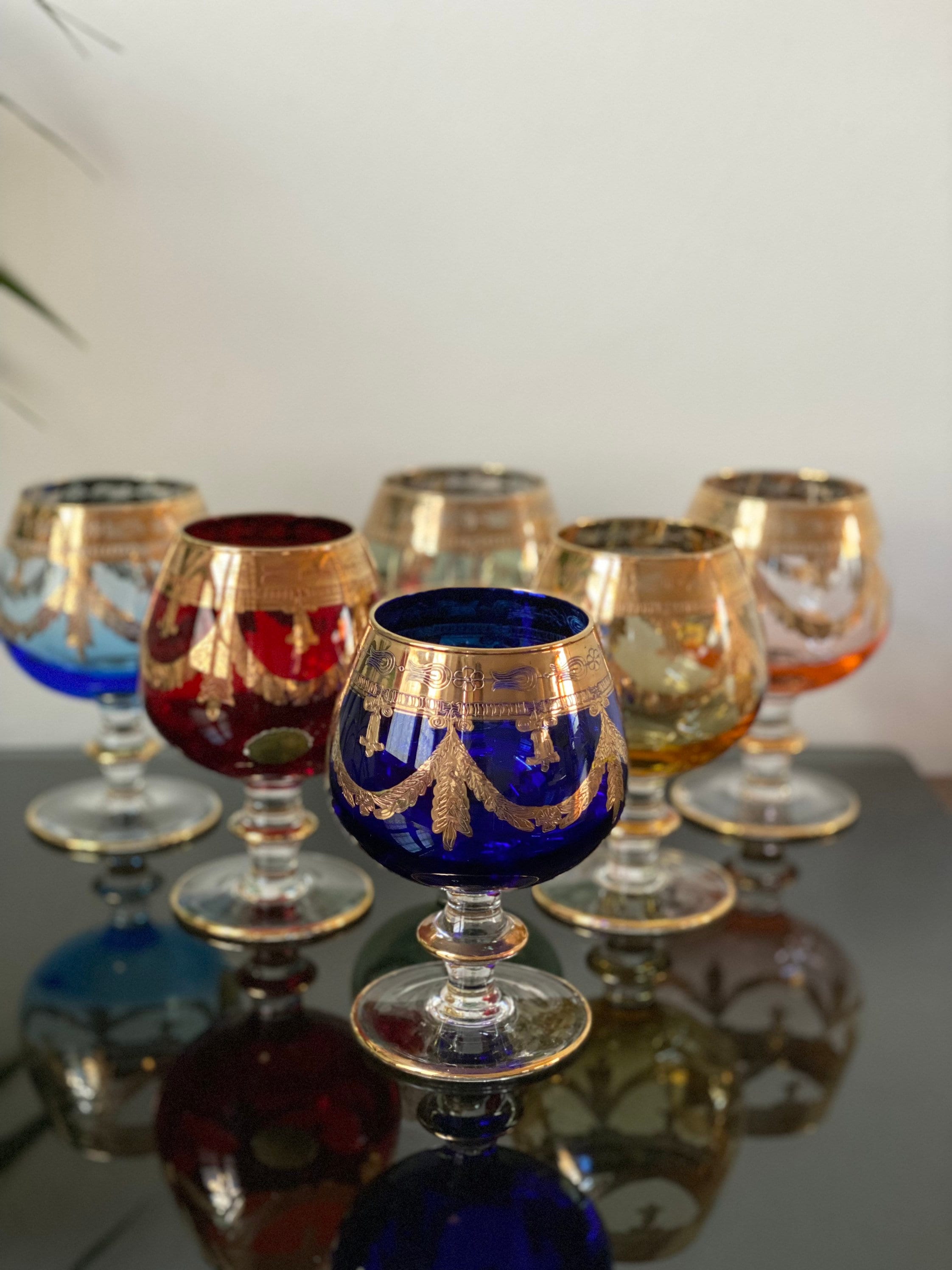 Copas de Murano sopladas a mano, copas de vino, copas de agua, copas de cóctel, artículos de bar antiguos