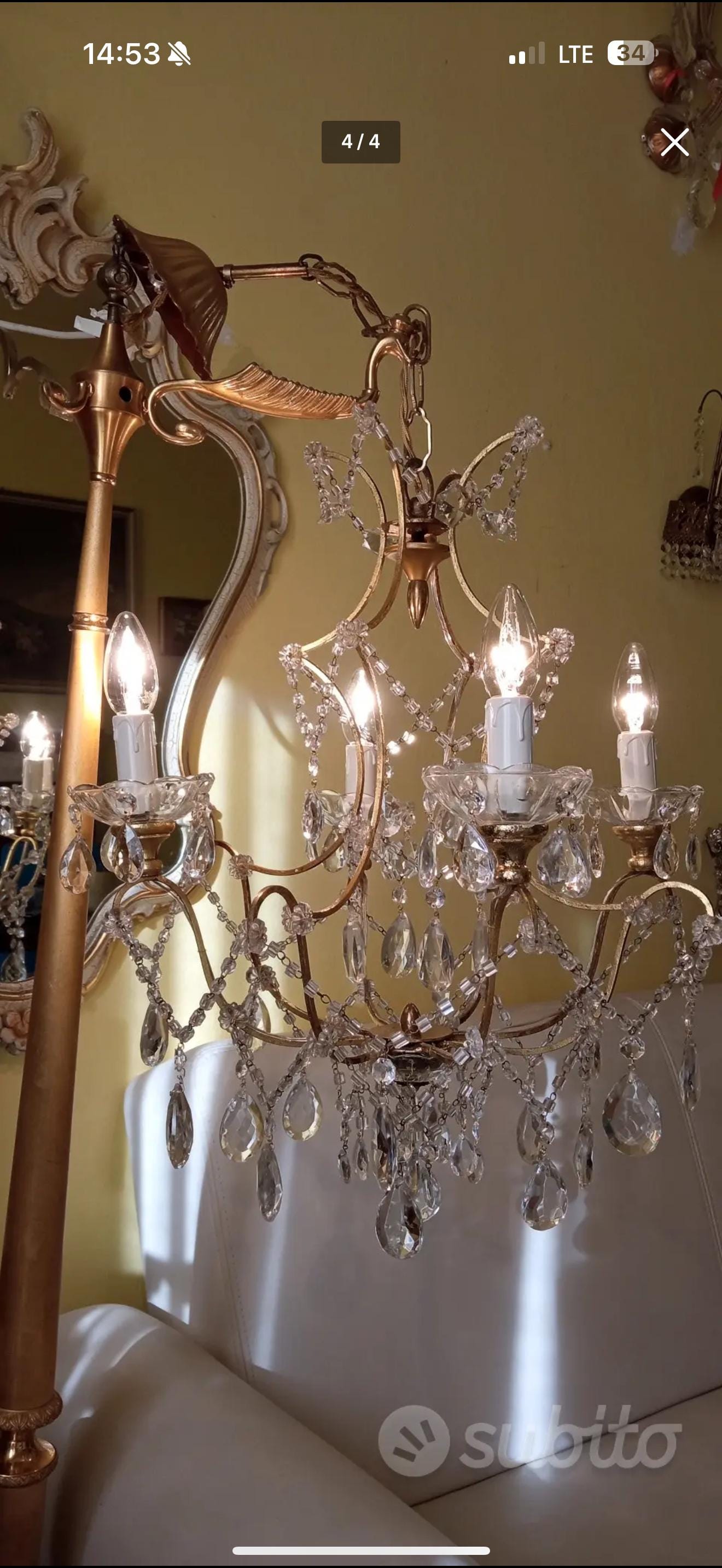 ANCIEN LUSTRE SUSPENSION en laiton avec opaline EUR 30,00 - PicClick FR