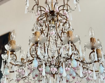 Hige Antique Italian Tole Chandelier Murano Drops Chandelier Crystal Ceiling Light Antique Chandelier with Crystal Drops Bohemian Chandelier