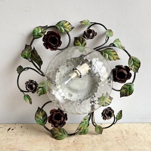 Antike Tole Kronleuchter Metall Deckenleuchte Unterputz Deckenleuchte Romantische Kronleuchter mit Blumen Glas Wandlampe