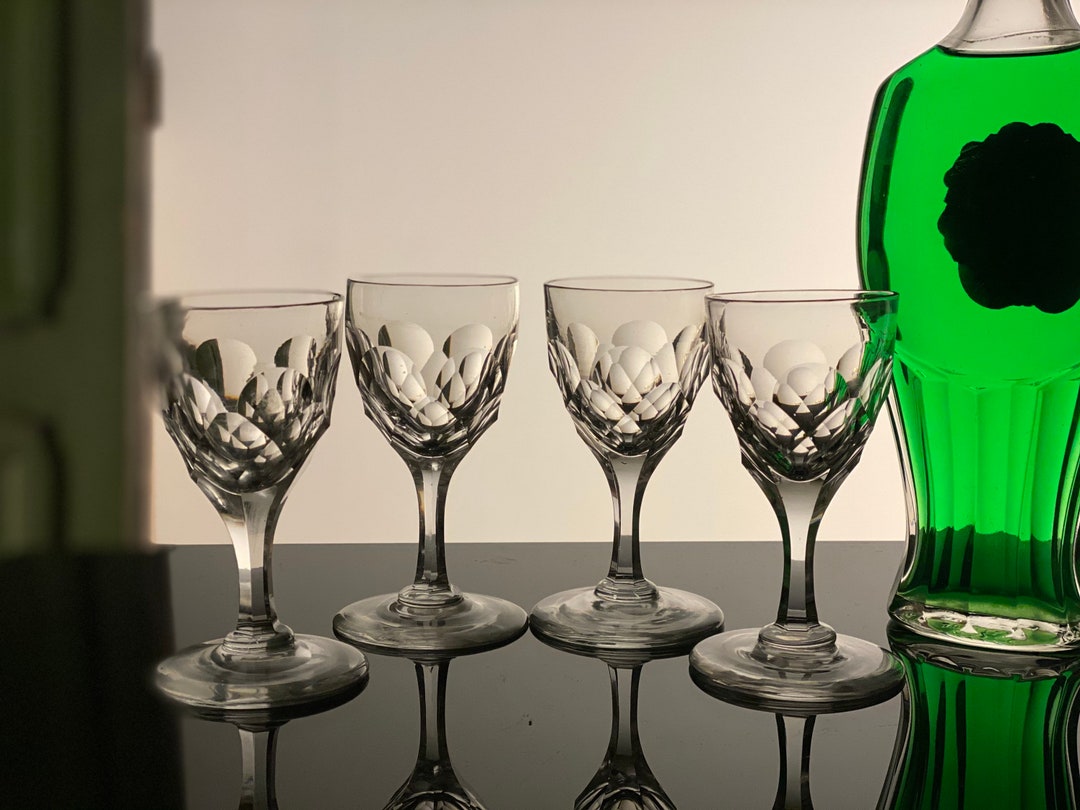 Antique Victorian Crystal Cordial Glasses Set of 4 Shot Liqueur Glasses