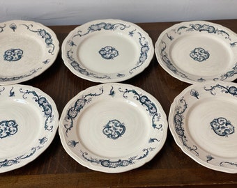 Blue and White ironstone Dinner Plates Iron Earth Plates White with Blue Flat Dinner Plates Laveno Ceramic Plates Antique Dinnerware