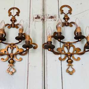 Antique Italian Wrought Iron Wall Sconces Gothic Gold Metal Wall Sconces Cast Iron Castle Sconces Pair Gold Metal Sconces